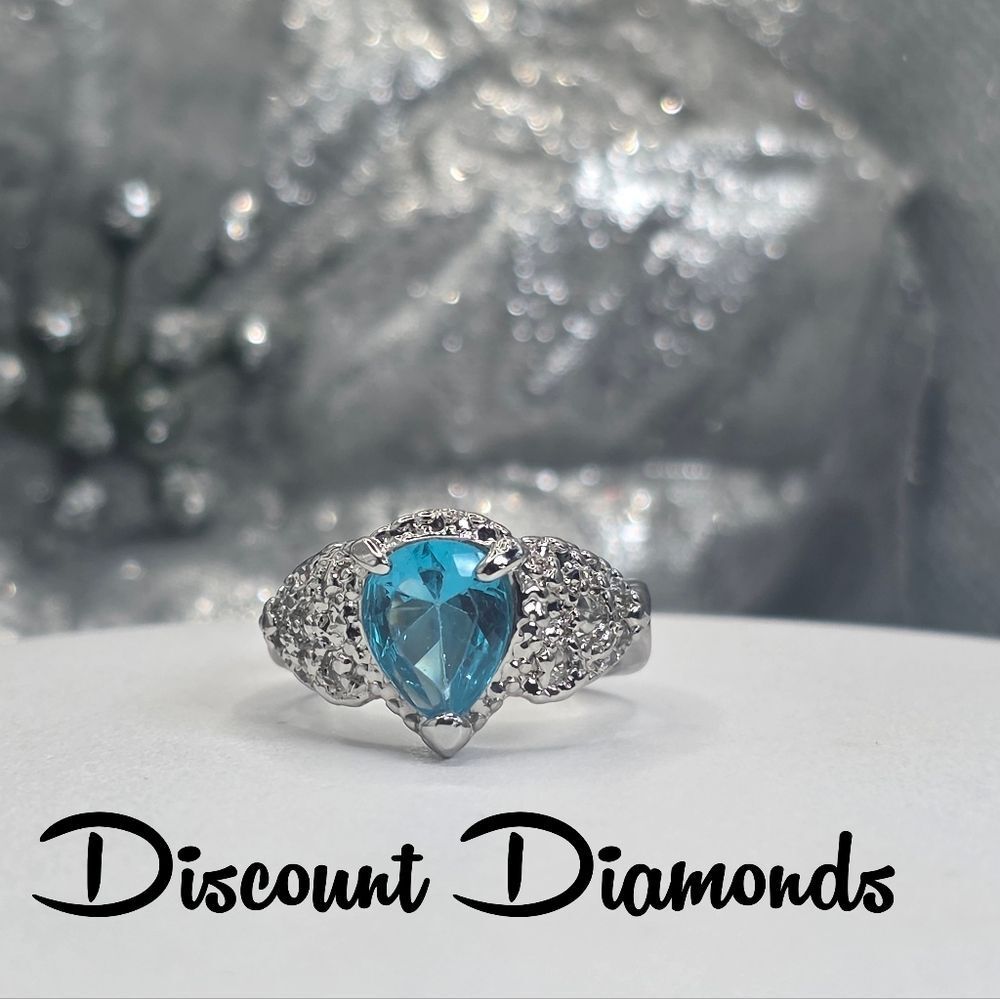 Pear Cut Sky Blue Natural Topaz Cocktail Ring on 925 Sterling Silver